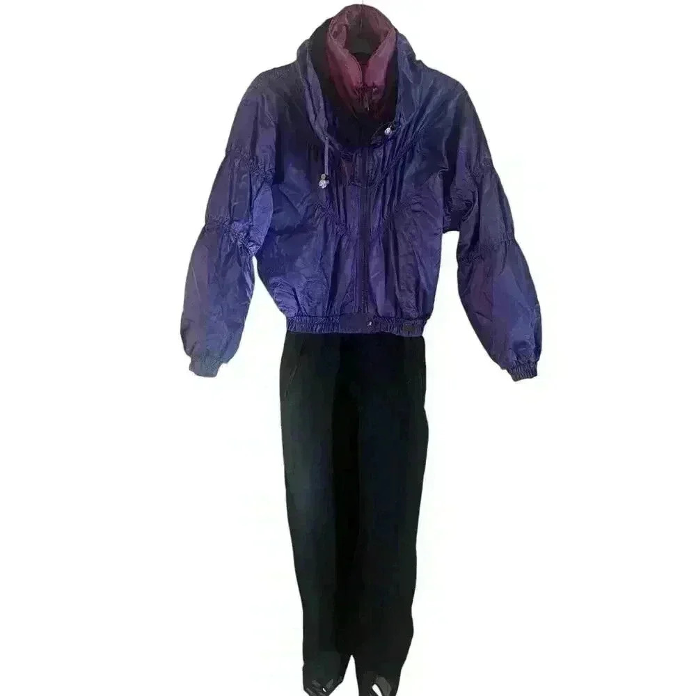 Vtg White Fir Women Ski Snowsuit Purple Stirrup Sz 10 Snowboard Winter One Piece